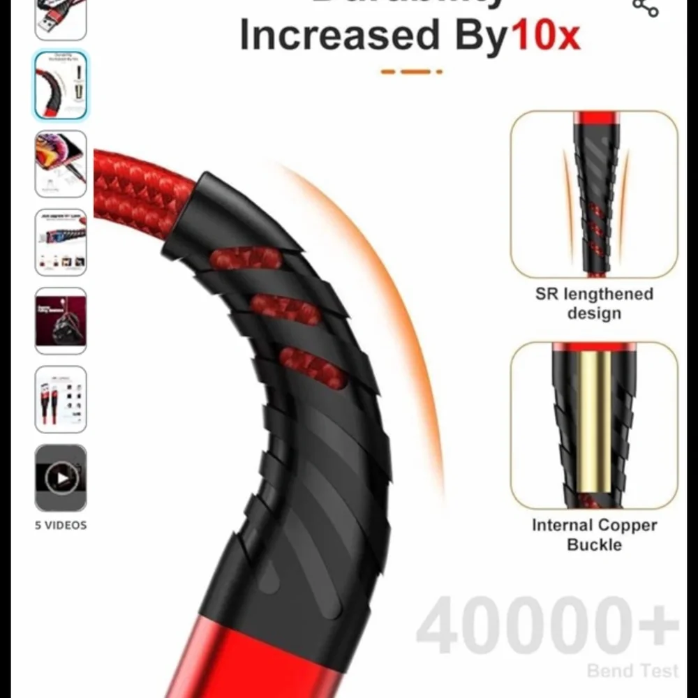 APPLE LIGHTENING CHARGER CORDS 10FT USB TO APPLE LIGHTENING RED 2-PACK